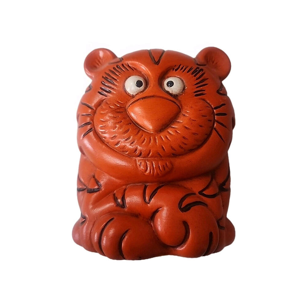 Vintage Orange TIGER Ceramic Piggy BANK 1970s 50 Years Old 6" H X5 Wide X 1.25